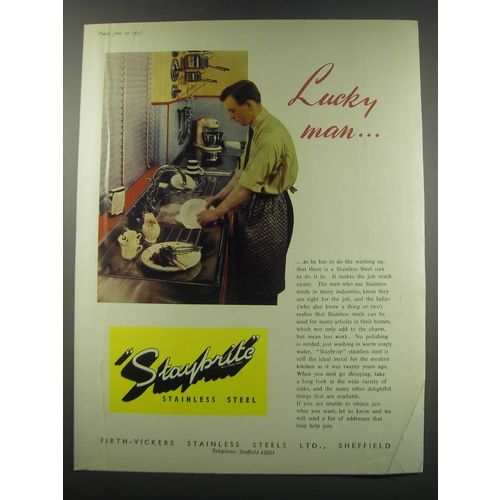 1957 Firth-Vickers Stainless Steel Ad - Lucky man