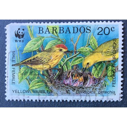Barbados 1991 Endangered species, Yellow Warbler SG 949 20c Pair feeding chicks