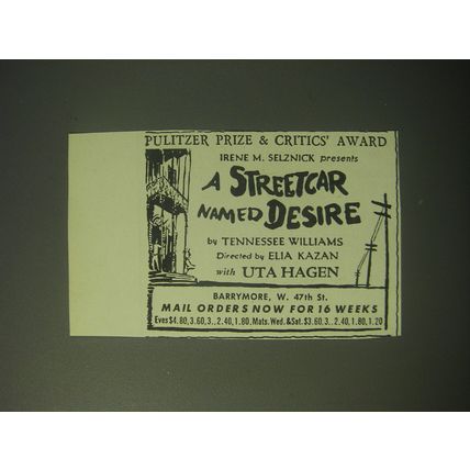 1948 A Streetcar Named Dessire Play by Tennessee Williams Advertisement