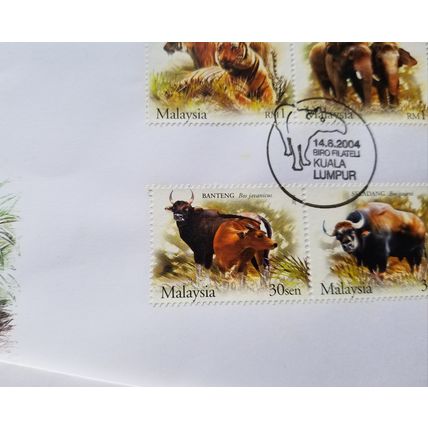 Malaysia Wildlife Forest 2004 Fauna Birds Deer Hornbills Tiger (FDC) *toning