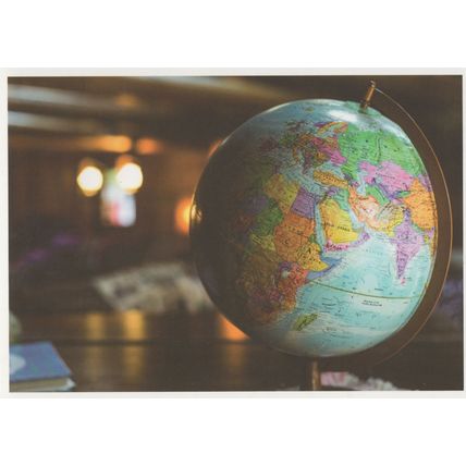 Spinning Atlas Style Geography Globe 2x German Modern Art postcard