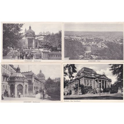 Wiesbaden Kochbrunnen Panorama Romertor Kapelle EIGHT 8x German Postcard s