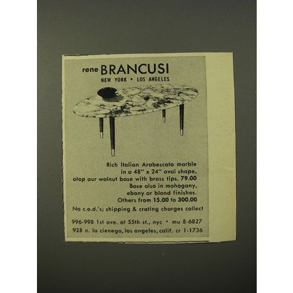 1954 Rene Brancusi Oval Table Advertisement