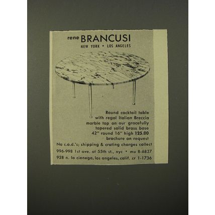 1954 Rene Brancusi Round Cocktail Table Advertisement