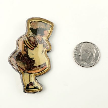 Sterling Silver Brooch with Mary Engelbreit Girl with Basket Image - 2" Tall