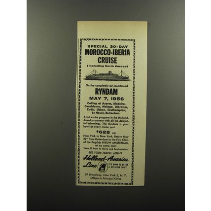 1956 Holland-America Line Cruise Ad - Special 30-day Morocco-Iberia Cruise