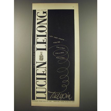 1956 Lucien Lelong Tailspin Perfume Ad - Let her know.. you're falling