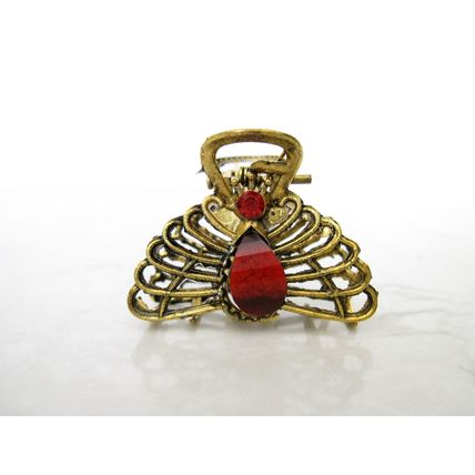 Small peacock shaped jeweled antique bronze hair claw clip