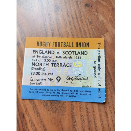 1985 Calcutta Cup Programme & Ticket, England vs Scotland Twickenham, 5 Nations