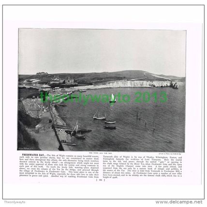 FRESHWATER BAY, TOWN AND BAY, IOW, ENGLAND, Book Illustration, c1895