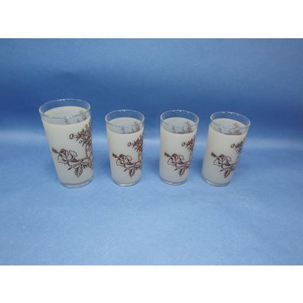 4 Vintage Swanky Swig Frosted Brown Roses Drinking Glasses 3 Juice 1 Water