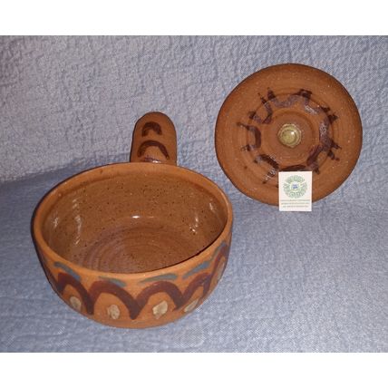 STONEWARE TERRACOTTA COVERED SOUP or CHILI BOWL SIGNED HALINA