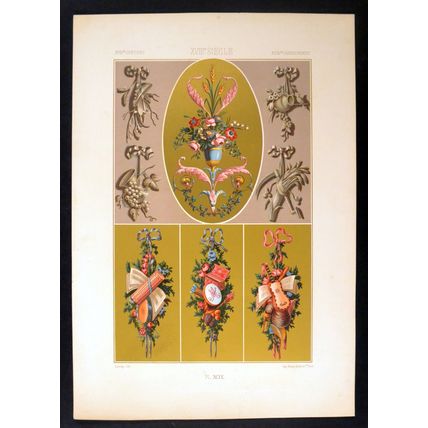 XVIIIe SIECLE 1873 Mordaunt de Launay FLOWERS PATTERNS FRENCH LITHOGRAPH XCIX