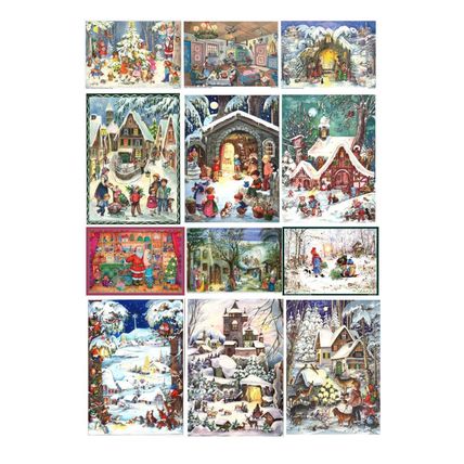 ADV100 - Sellmer Advents Small - Assorted set of 12 pcs - 12"H x 8"W x .1"D