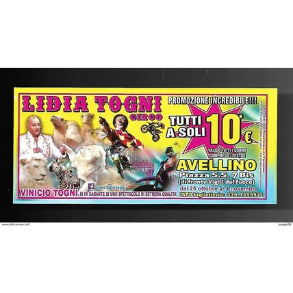 Biglietto Ingresso Circo - Vinicio Togni cm. 14x6.5 n.01