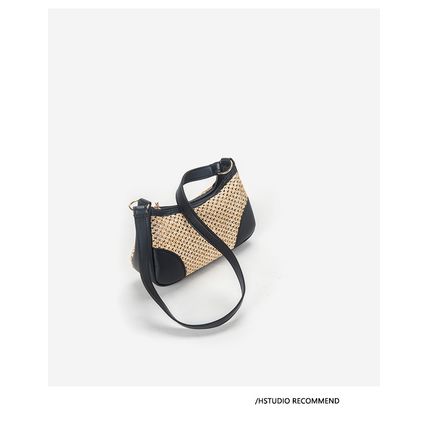 Women Beach Woven Bag Shoulder Bag Black