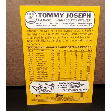 TOPPS HERITAGE 2017 ALL-STAR ROOKIE TOMMY JOSEPH CARD #190