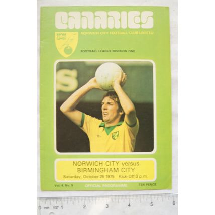 1975 programme Norwich City v. Birmingham City