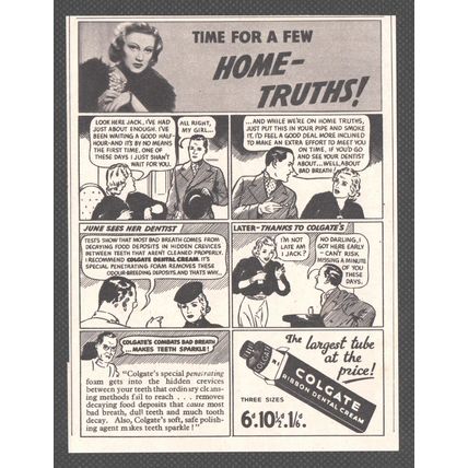 COLGATE TOOTHPASTE Dental Cream :- WII Original Vintage 1940 Magazine Advert