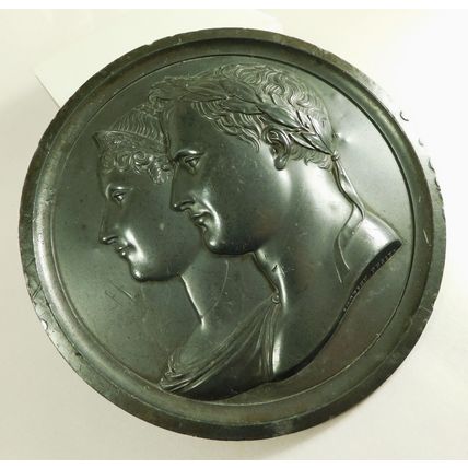 Antique Napoleon Bonaparte & Josephine Large Lead Relief Plaque Andrieu Fecit