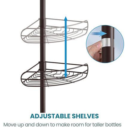 ALLZONE Corner Shower Caddy Tension Pole, 4-Tier Adjustable Shelves, Rustproof B
