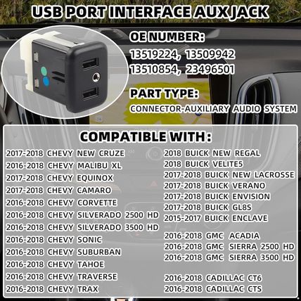 13519224 USB Port AUX Jack Auxiliary Input Adapter Compatible with Chevy Buick G