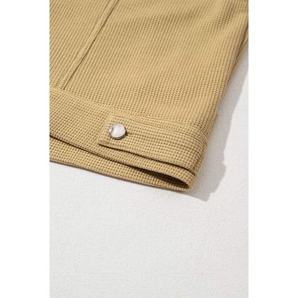 Khaki Waffle Knit Floral Print Patchwork Button up Jacket