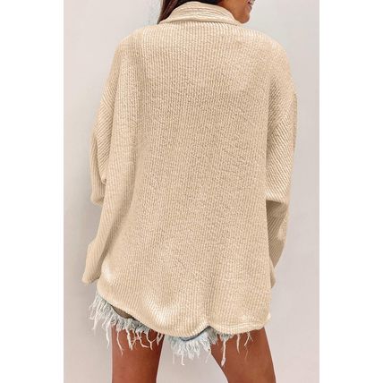 Apricot Solid Color Corduroy Buttoned Long Sleeve Shacket