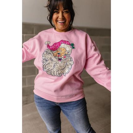 Pink Bold Christmas Claus Graphic Drop Shoulder Sweatshirt