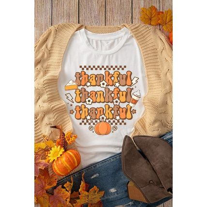 Khaki thankful Crew Neck Thanksgiving Graphic Tee