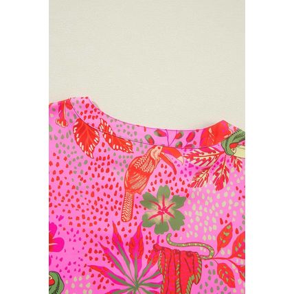Rose Jungle Floral Print Notch V Neck Blouse