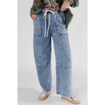 Ashleigh Blue Acid Wash Exposed Seam Drawstring High Waist Jeans