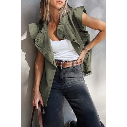 Green Bay Ruffled Patchwork Denim Jacket Vest