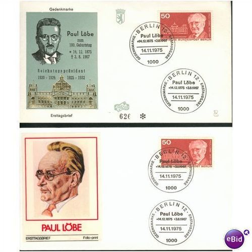 Germany FDC 1975 - SG B499 - Paul Lobe - Birth Centenary