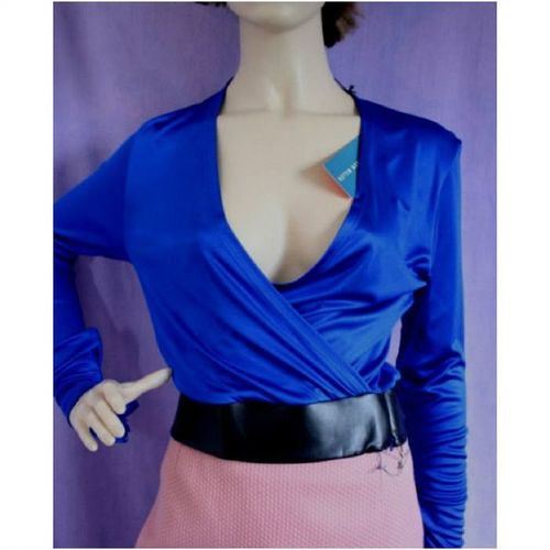 Karen Millen Royal Blue Black Wrapover Top Size 12 uk New With Tag