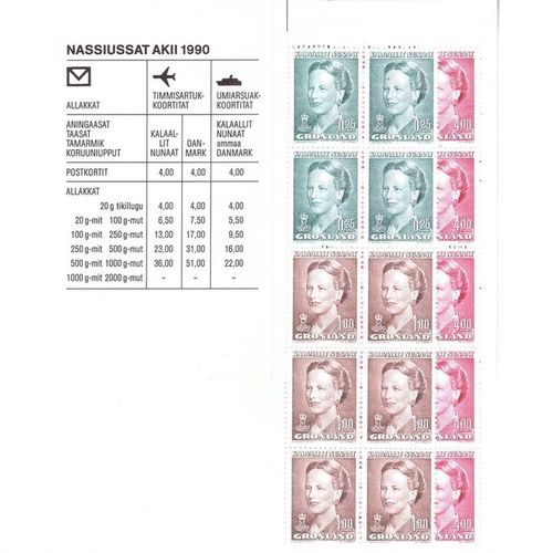 GREENLAND GRONLAND 1990 BOOKLET SB2 QUEEN MARGRETHE 2 x PANES MINT