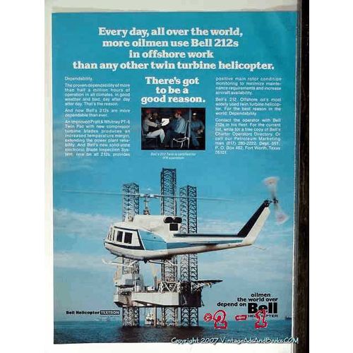 bell helicopter 1977 oilmen use 212 offshore oil rig vintage ad