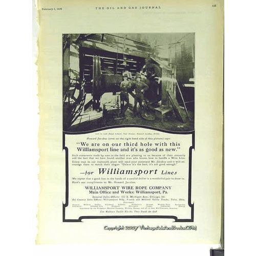 williamsport wire rope company 1928 howard jacobus driller vintage ad
