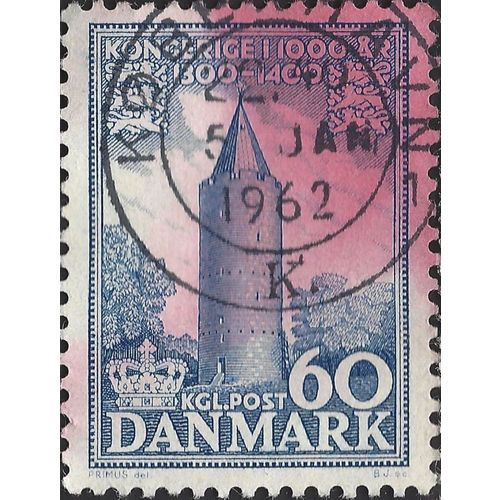 DENMARK, Kingdom of Denmark, tower, blue 1954, 60ore