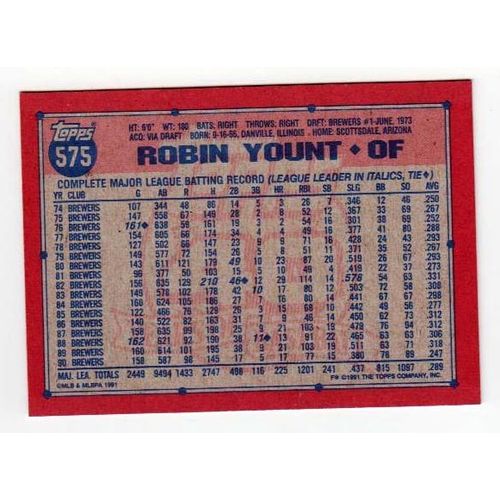 1991 Topps Robin Yount baseball card #575 – NM -HOF- Brewers
