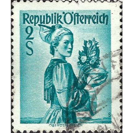 AUSTRIA, 19th C costumes, Upper Austria, blue-green 1948, 2s, #4