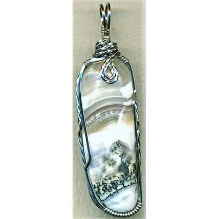 Silver Lace Onyx Titanium Copper Wire Wrap Gemstone Pendant 9
