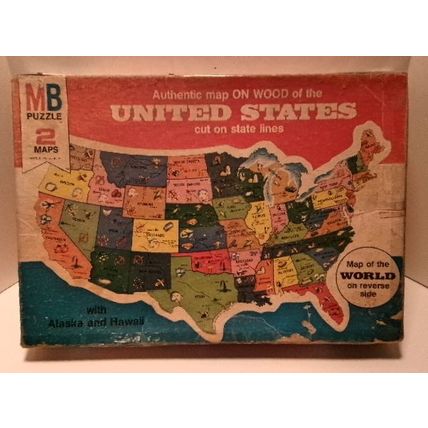1975 Milton Bradley United States Map Puzzle On Wood