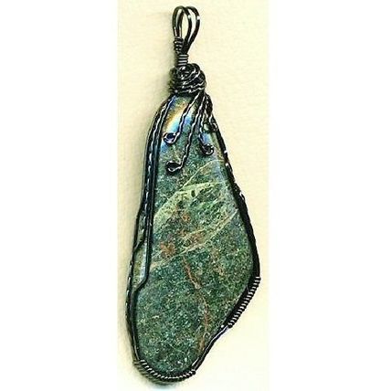 Green Marble Black Copper Wire Wrap Gemstone Pendant 15