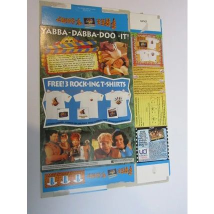 Sugar Puffs 1994 The Flintstones Sticker FRED T-Shirt Offer Empty Cereal Box