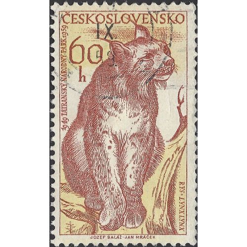CZECHOSLOVAKIA, CAT, European Lynx, Lynx lynx, yellow 1959, 60h, #2