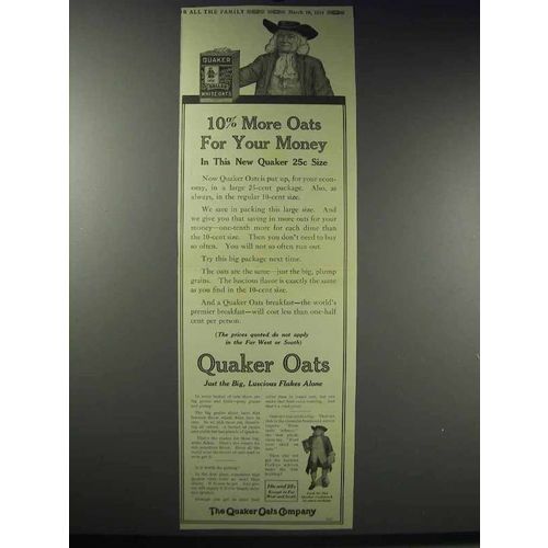 1914 Quaker Oats Ad - 10% More Oats For Your Money
