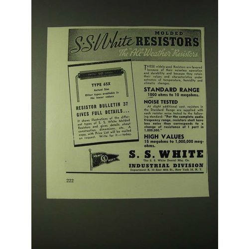 1943 S.S. White Type 65X Molded Resistors Ad