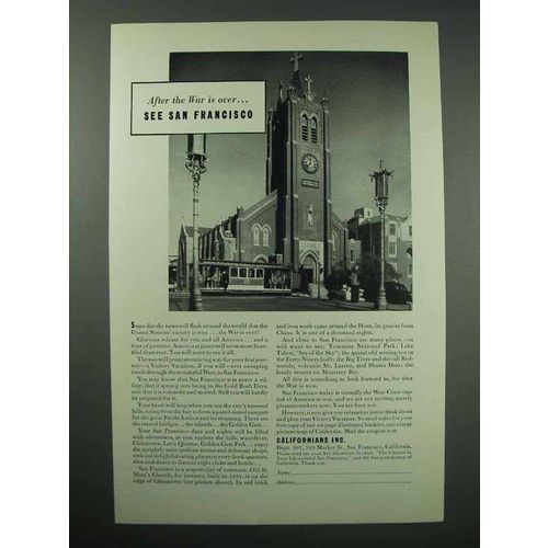 1943 San Francisco California Tourism Ad - After War