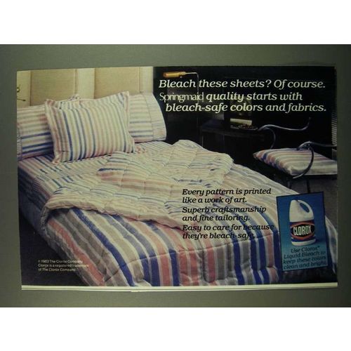 1983 Clorox Bleach Ad - Bleach these sheets? Of course. Springmaid quality